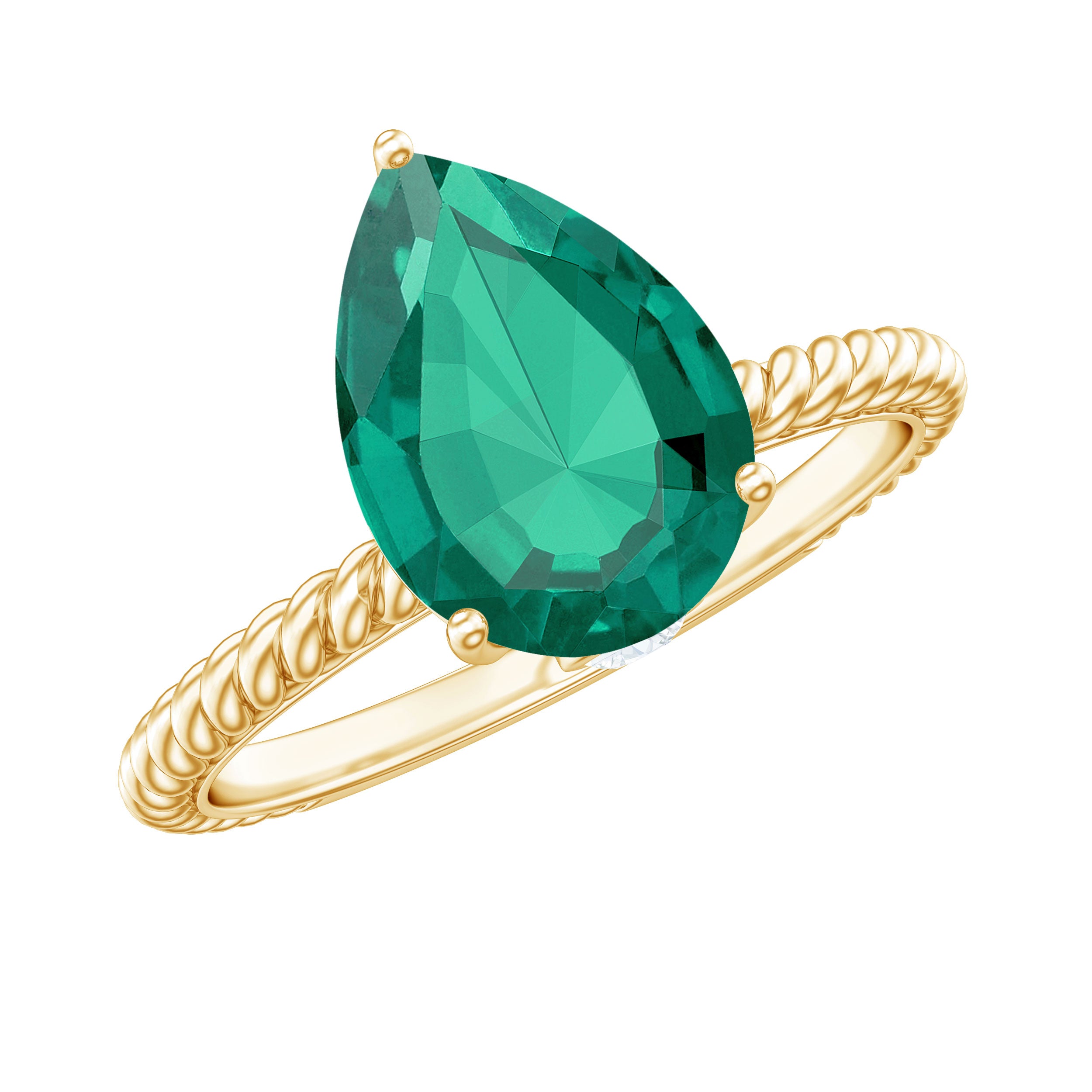 Rosec Jewels-Created Emerald Solitaire Teardrop Ring with Hidden Moissanite