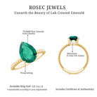 Rosec Jewels-Created Emerald Solitaire Teardrop Ring with Hidden Moissanite