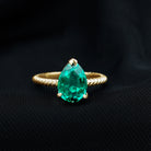 Rosec Jewels-Created Emerald Solitaire Teardrop Ring with Hidden Moissanite