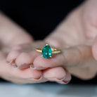 Rosec Jewels-Created Emerald Solitaire Teardrop Ring with Hidden Moissanite