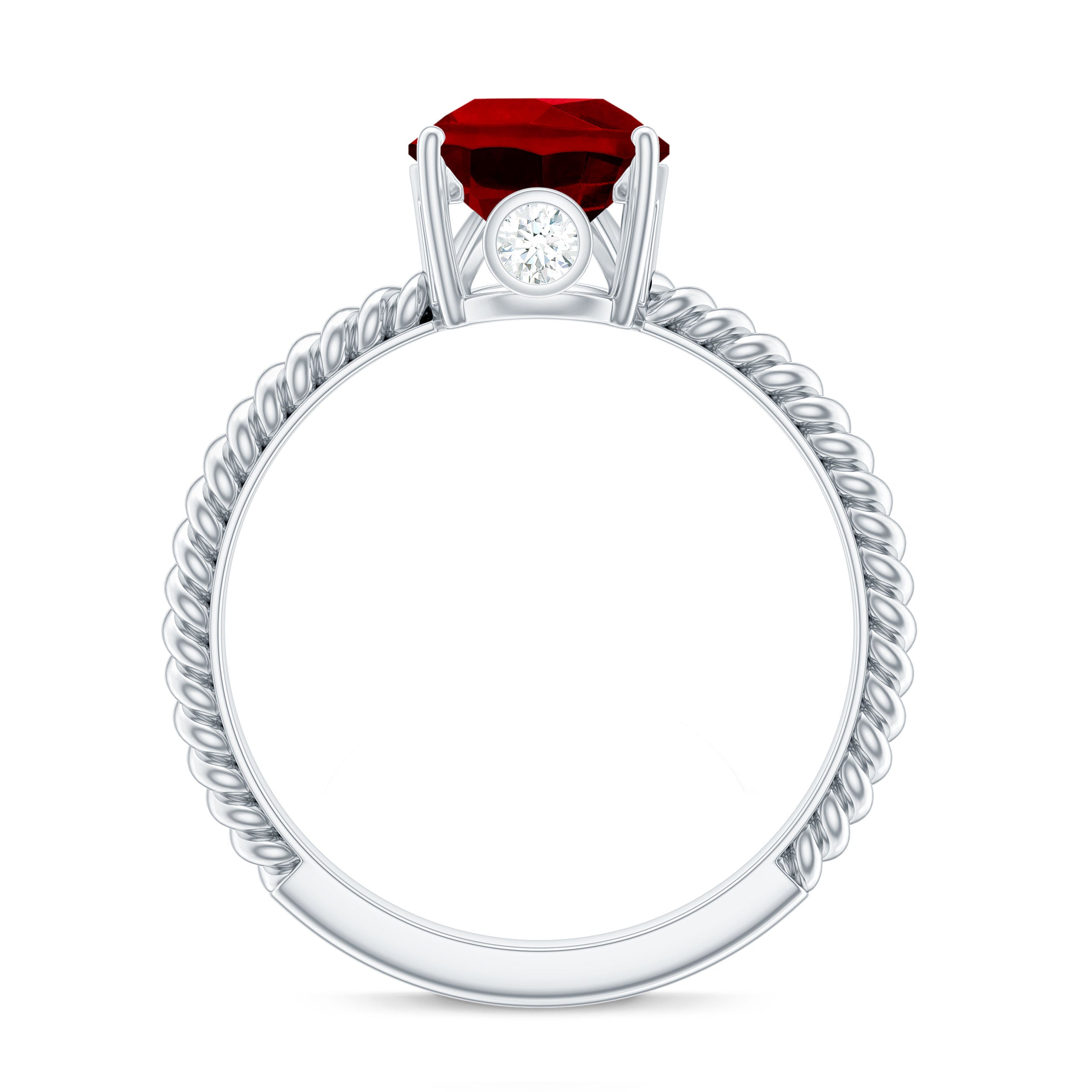 Rosec Jewels-Pear Cut Created Ruby Solitaire Ring with Hidden Moissanite