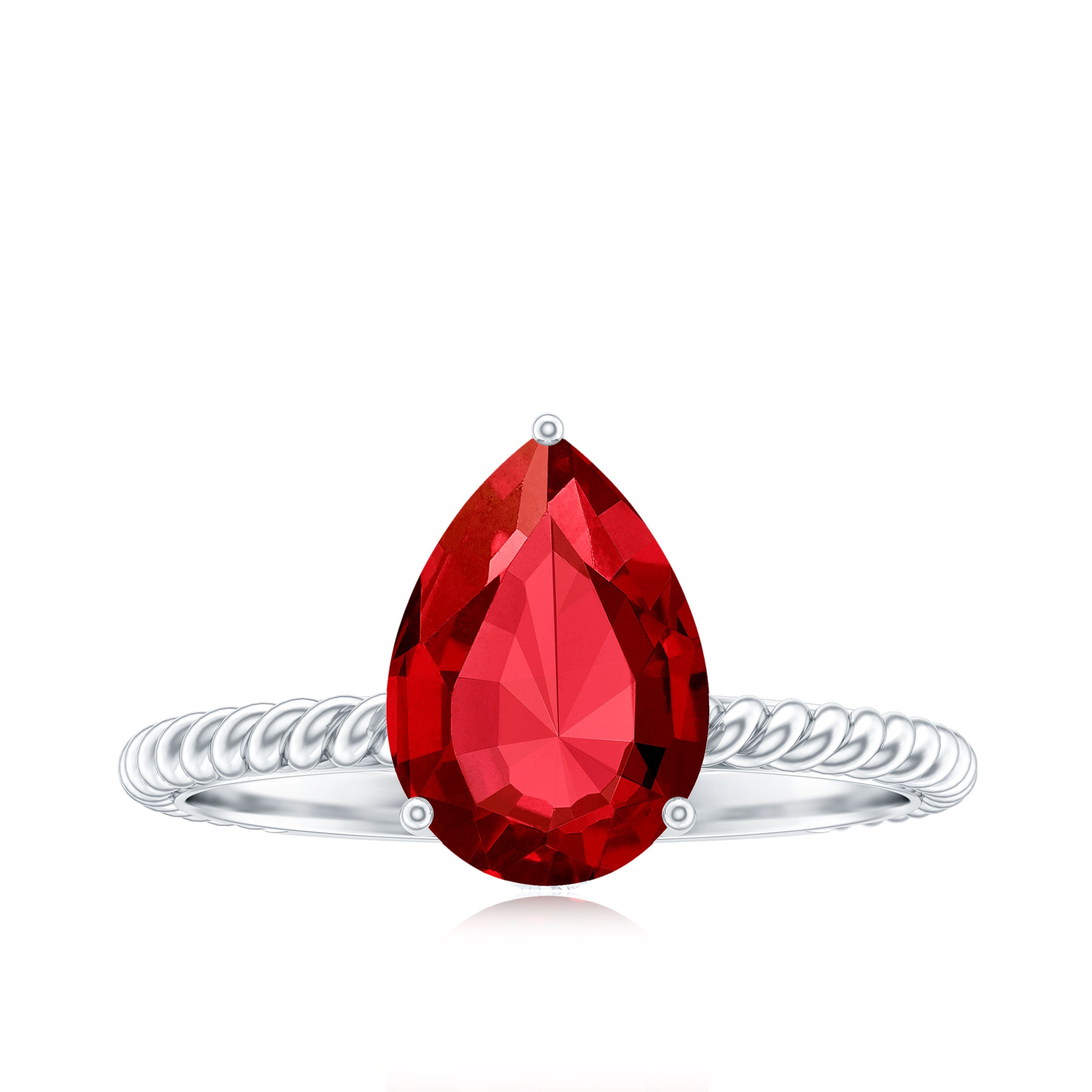 Rosec Jewels-Pear Cut Created Ruby Solitaire Ring with Hidden Moissanite