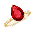 Rosec Jewels-Pear Cut Created Ruby Solitaire Ring with Hidden Moissanite