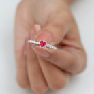 Rosec Jewels-1 CT Heart Shape Created Ruby Solitaire Engagement Ring with Diamond