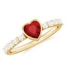 Rosec Jewels-1 CT Heart Shape Created Ruby Solitaire Engagement Ring with Diamond