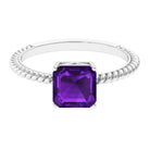 Rosec Jewels-Asscher Cut Amethyst Solitaire Ring with Gold Twisted Rope Details