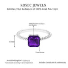 Rosec Jewels-Asscher Cut Amethyst Solitaire Ring with Gold Twisted Rope Details