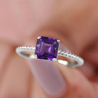 Rosec Jewels-Asscher Cut Amethyst Solitaire Ring with Gold Twisted Rope Details