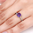 Rosec Jewels-Asscher Cut Amethyst Solitaire Ring with Gold Twisted Rope Details