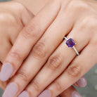 Rosec Jewels-Asscher Cut Amethyst Solitaire Ring with Gold Twisted Rope Details