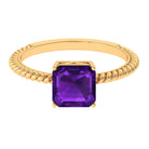 Rosec Jewels-Asscher Cut Amethyst Solitaire Ring with Gold Twisted Rope Details