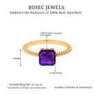 Rosec Jewels-Asscher Cut Amethyst Solitaire Ring with Gold Twisted Rope Details