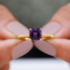 Rosec Jewels-Asscher Cut Amethyst Solitaire Ring with Gold Twisted Rope Details