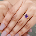 Rosec Jewels-Asscher Cut Amethyst Solitaire Ring with Gold Twisted Rope Details