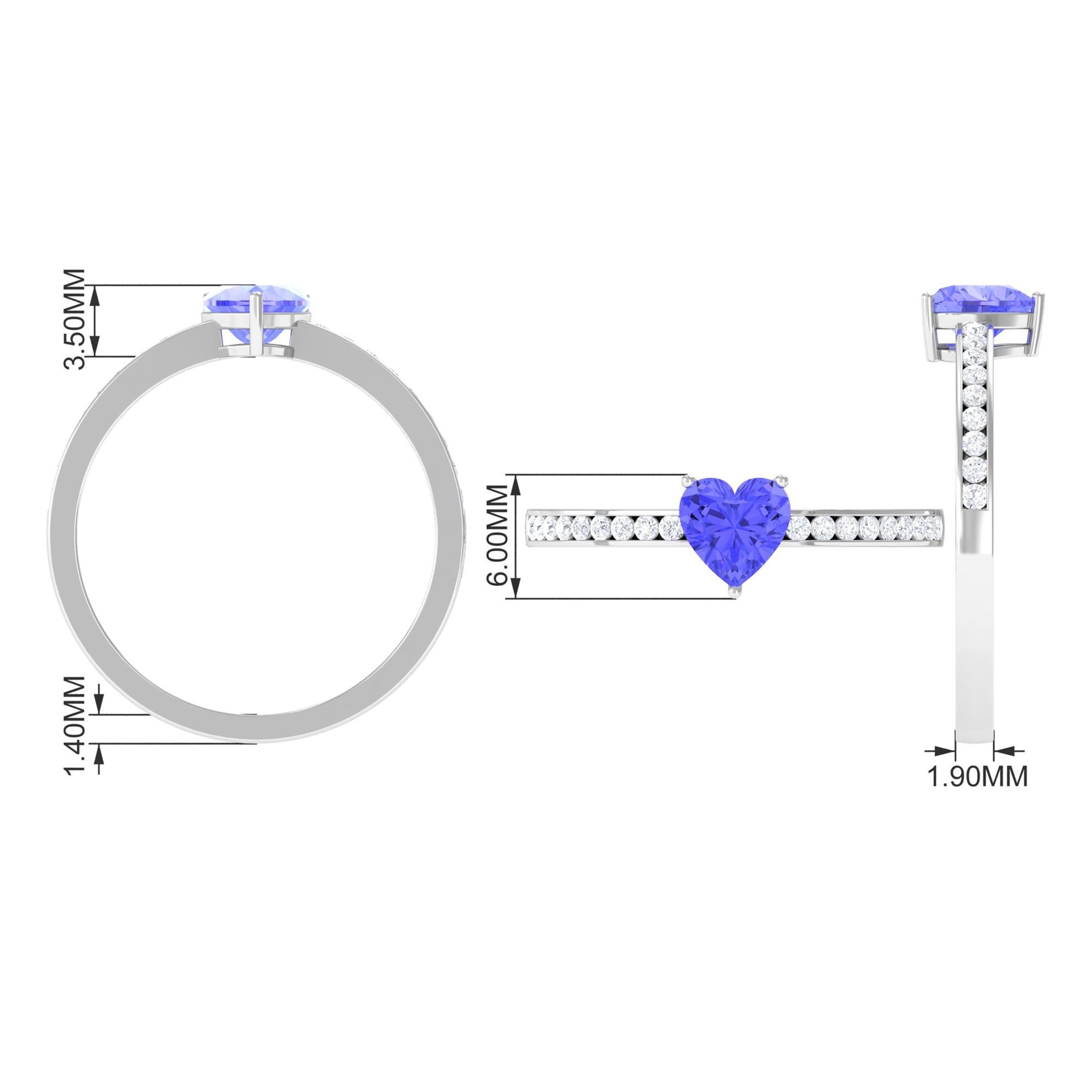 Rosec Jewels-Heart Shape Tanzanite Solitaire Ring with Channel Set Diamond