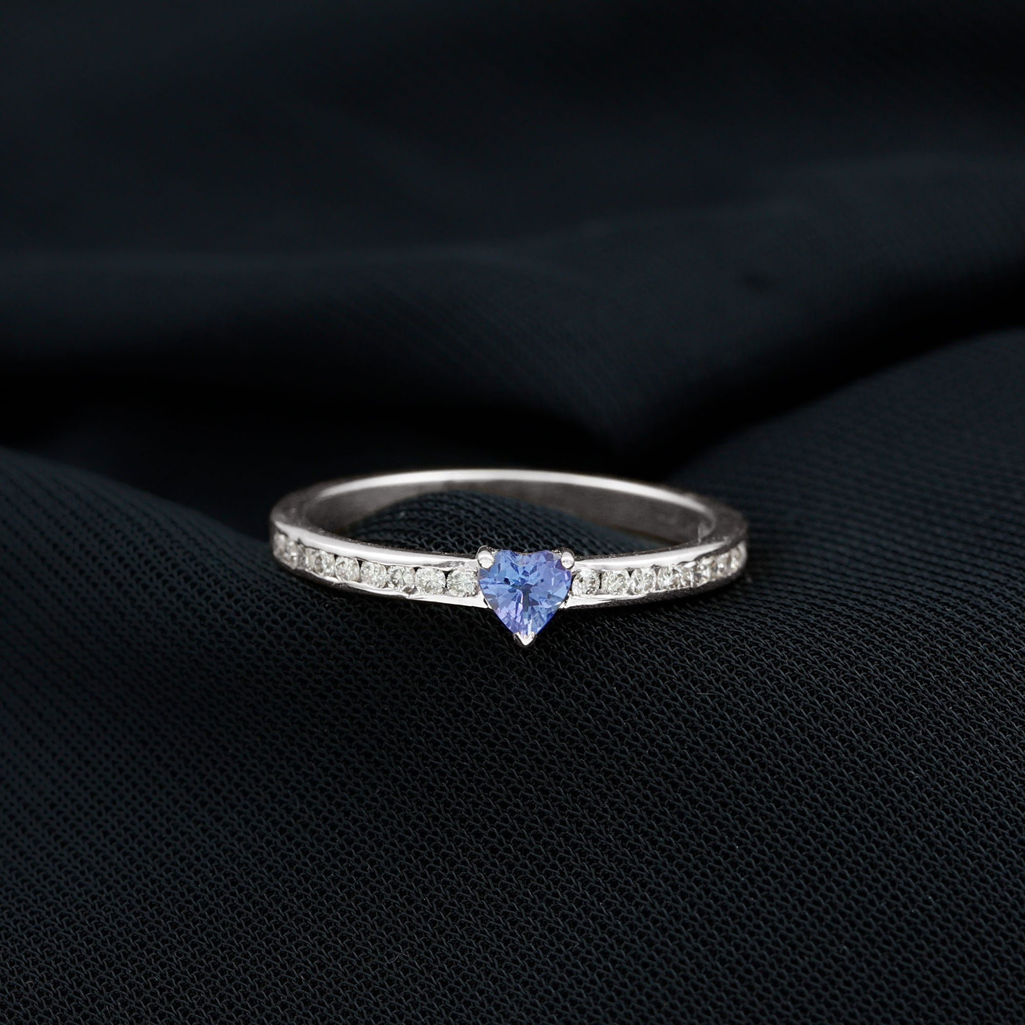 Rosec Jewels-Heart Shape Tanzanite Solitaire Ring with Channel Set Diamond