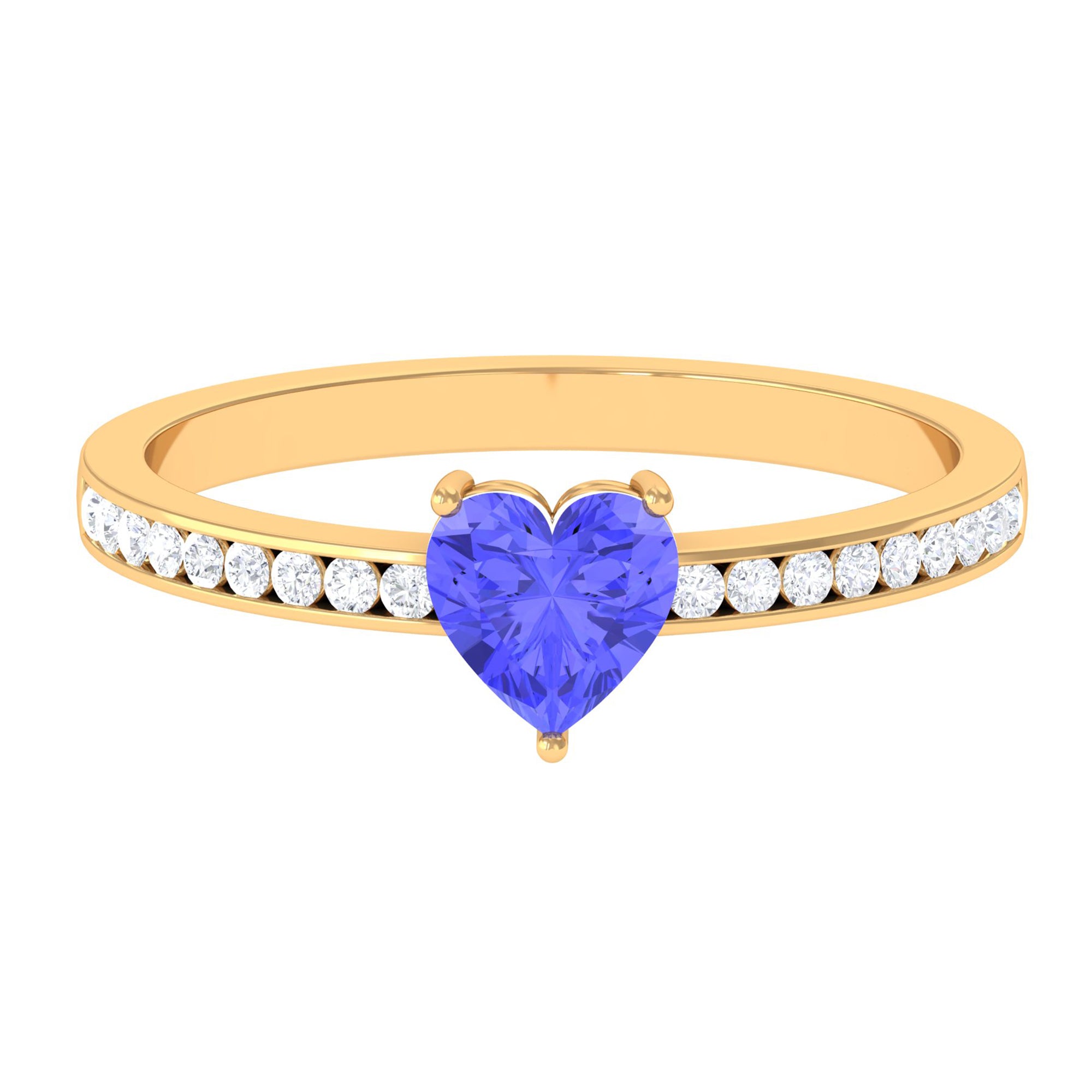 Rosec Jewels-Heart Shape Tanzanite Solitaire Ring with Channel Set Diamond