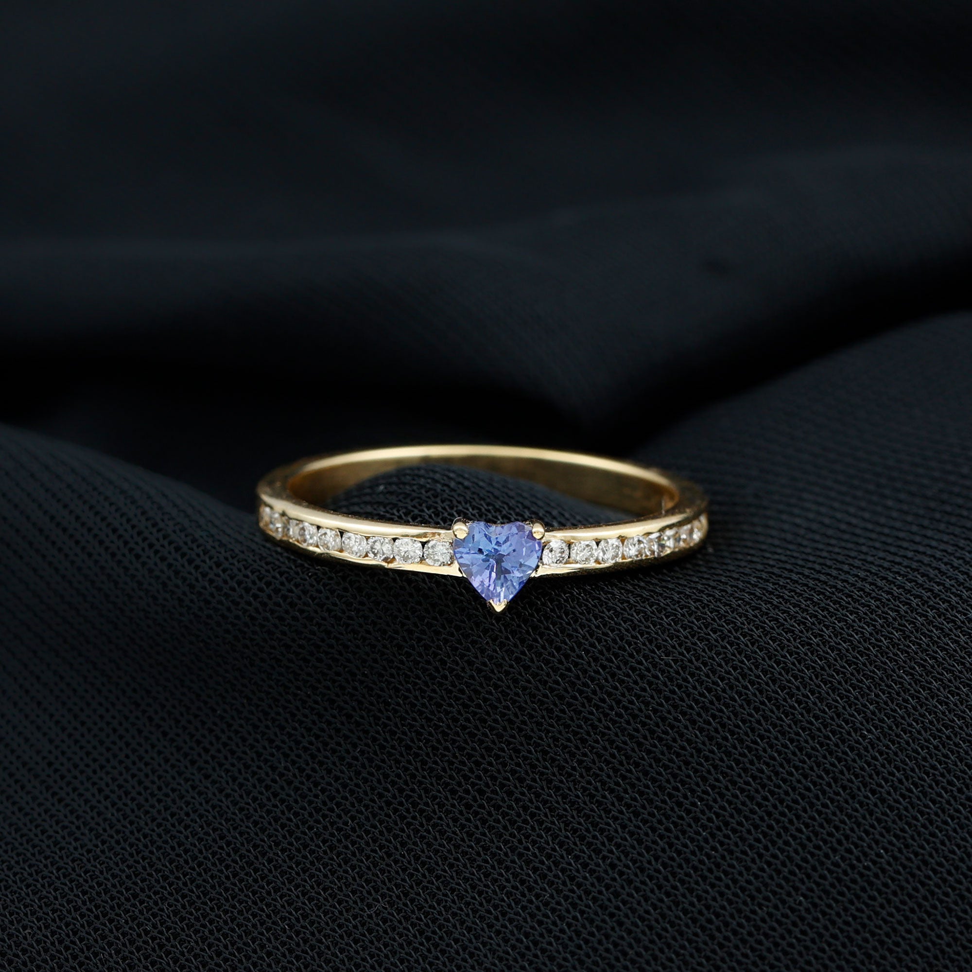 Rosec Jewels-Heart Shape Tanzanite Solitaire Ring with Channel Set Diamond