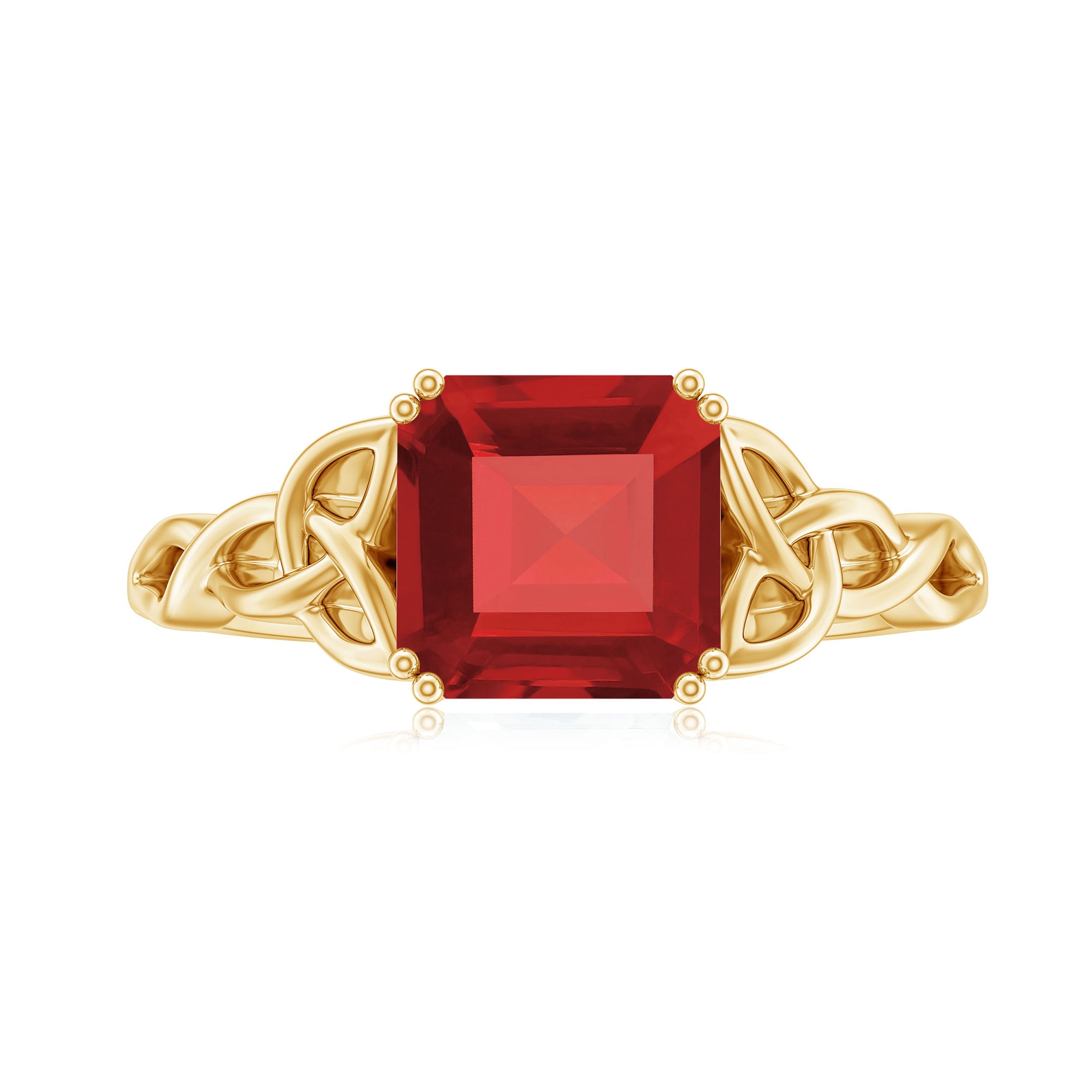 Rosec Jewels-8 MM Asscher Cut Lab Grown Ruby Solitaire Celtic Ring