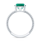 Rosec Jewels-Cushion Cut Created Emerald Solitaire Ring with Diamond