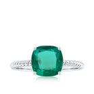 Rosec Jewels-Cushion Cut Created Emerald Solitaire Ring with Diamond