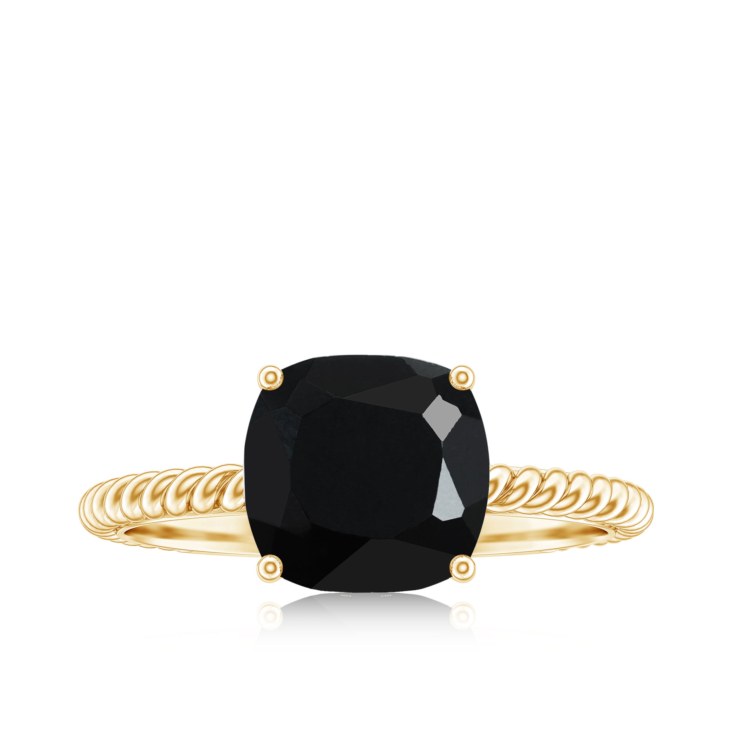 Rosec Jewels-Solitaire Ring with Cushion Cut Created Black Diamond and Surprise Diamond