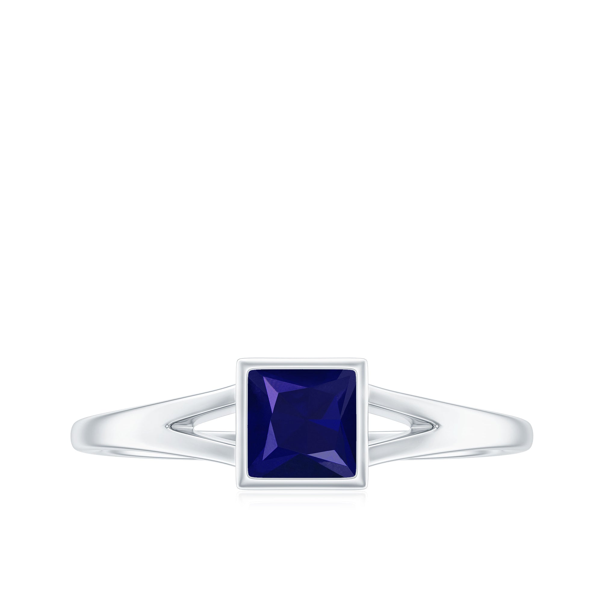 Rosec Jewels-Princess Cut Blue Sapphire Solitaire Promise Ring in Split Shank