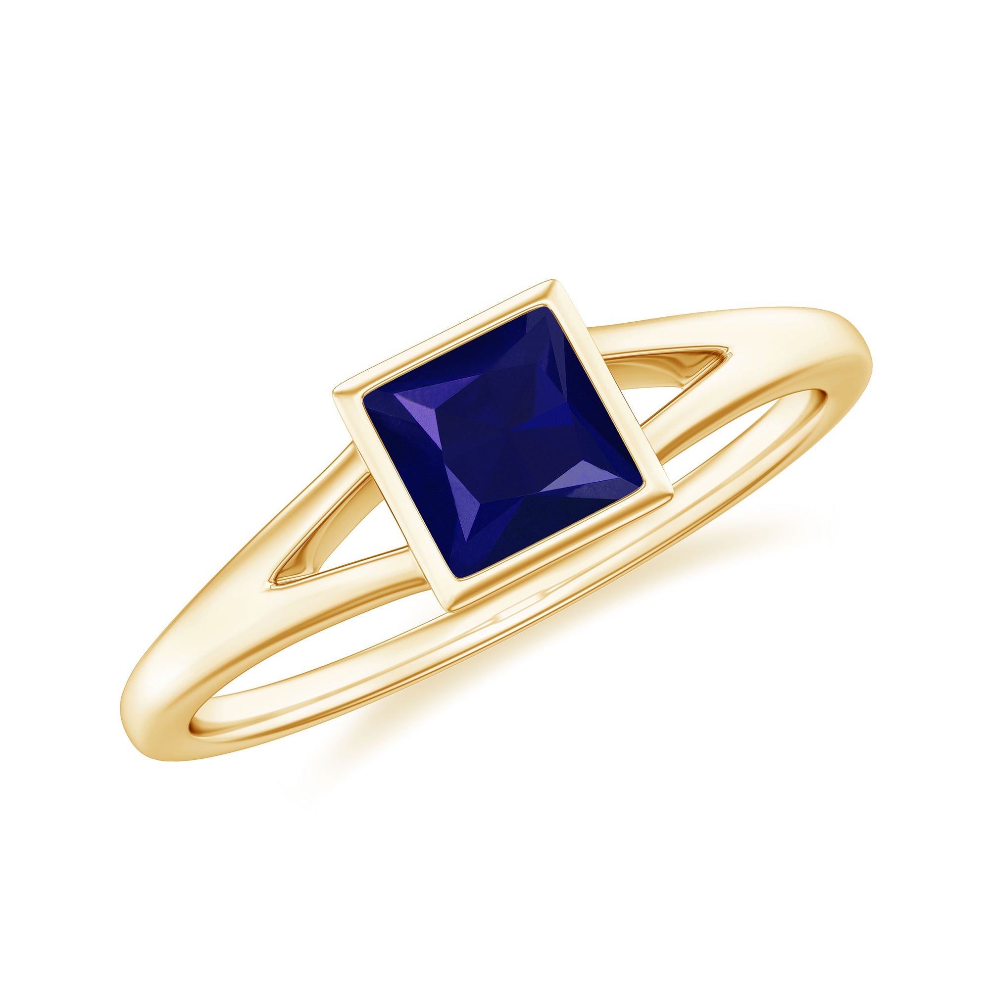 Rosec Jewels-Princess Cut Blue Sapphire Solitaire Promise Ring in Split Shank