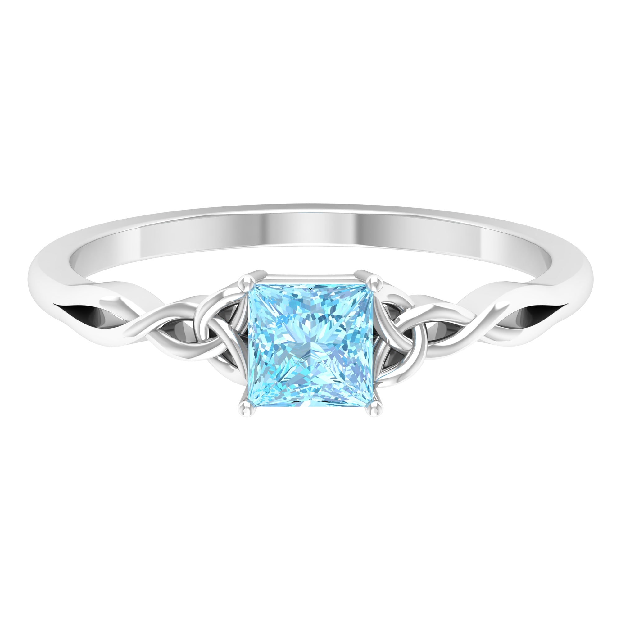 Rosec Jewels-Princess Cut Aquamarine Solitaire Ring with Celtic Details