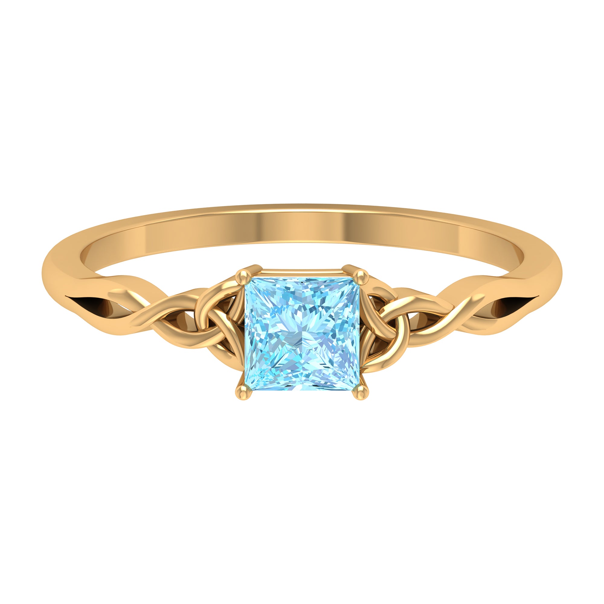 Rosec Jewels-Princess Cut Aquamarine Solitaire Ring with Celtic Details