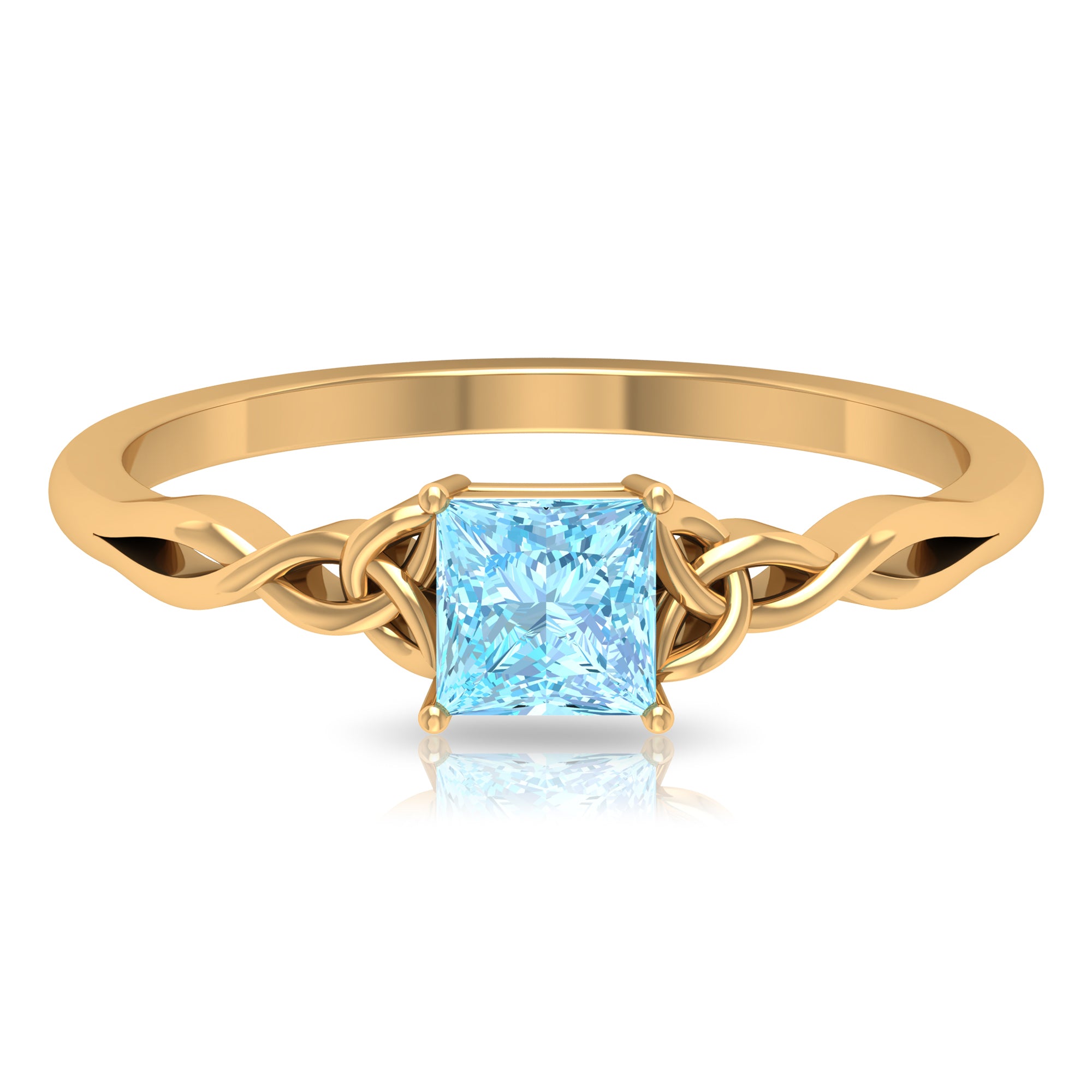 Rosec Jewels-Princess Cut Aquamarine Solitaire Ring with Celtic Details