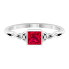 Rosec Jewels-Princess Cut Solitaire Created Ruby Celtic Knot Ring in Bezel Setting