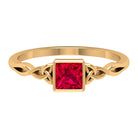 Rosec Jewels-Princess Cut Solitaire Created Ruby Celtic Knot Ring in Bezel Setting