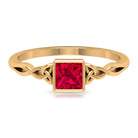 Rosec Jewels-Princess Cut Solitaire Created Ruby Celtic Knot Ring in Bezel Setting