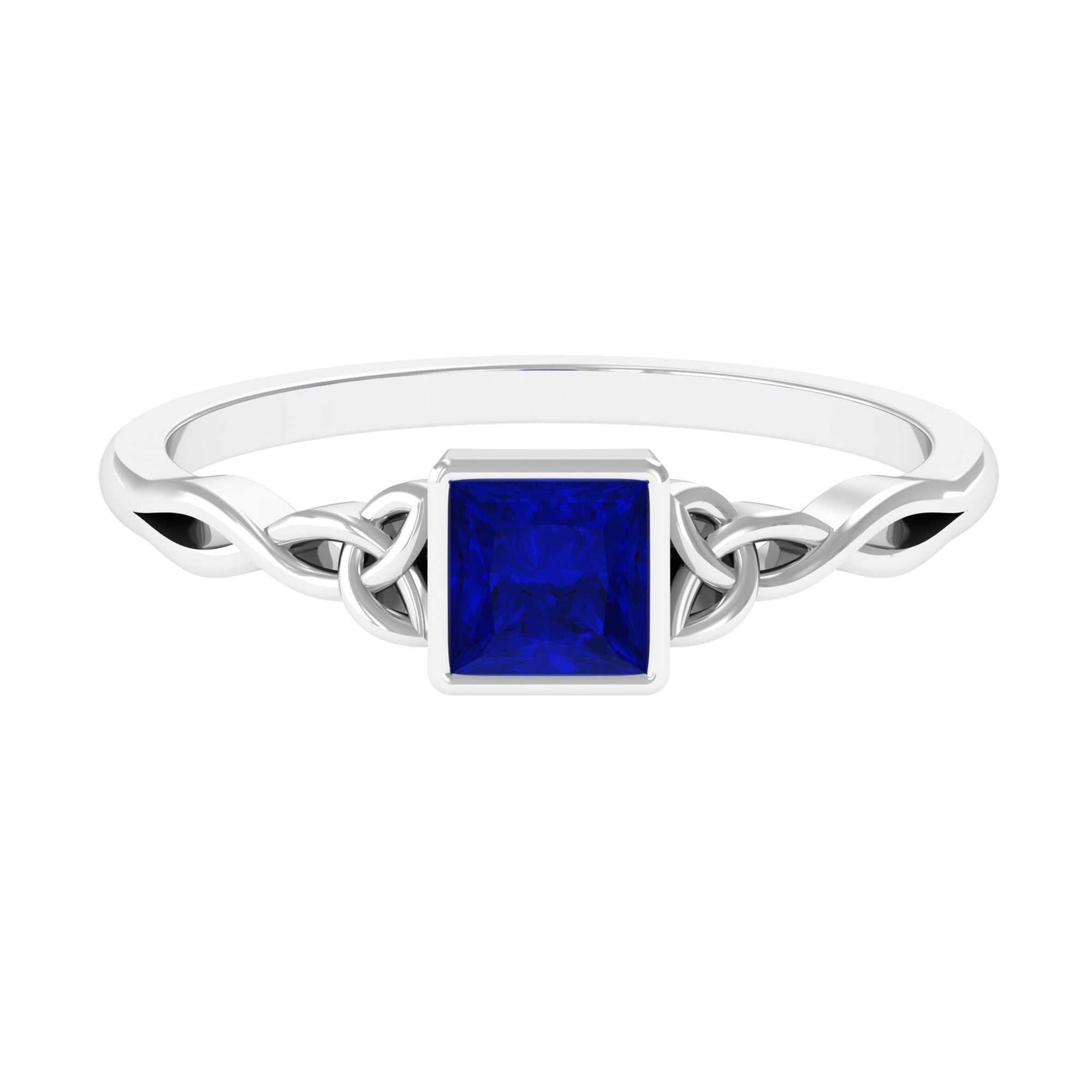 Rosec Jewels-5 MM Princess Cut Lab Grown Blue Sapphire Celtic Solitaire Ring