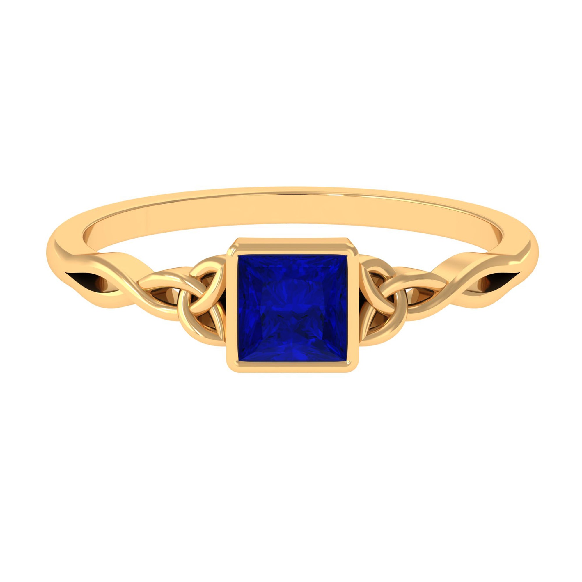 Rosec Jewels-5 MM Princess Cut Lab Grown Blue Sapphire Celtic Solitaire Ring