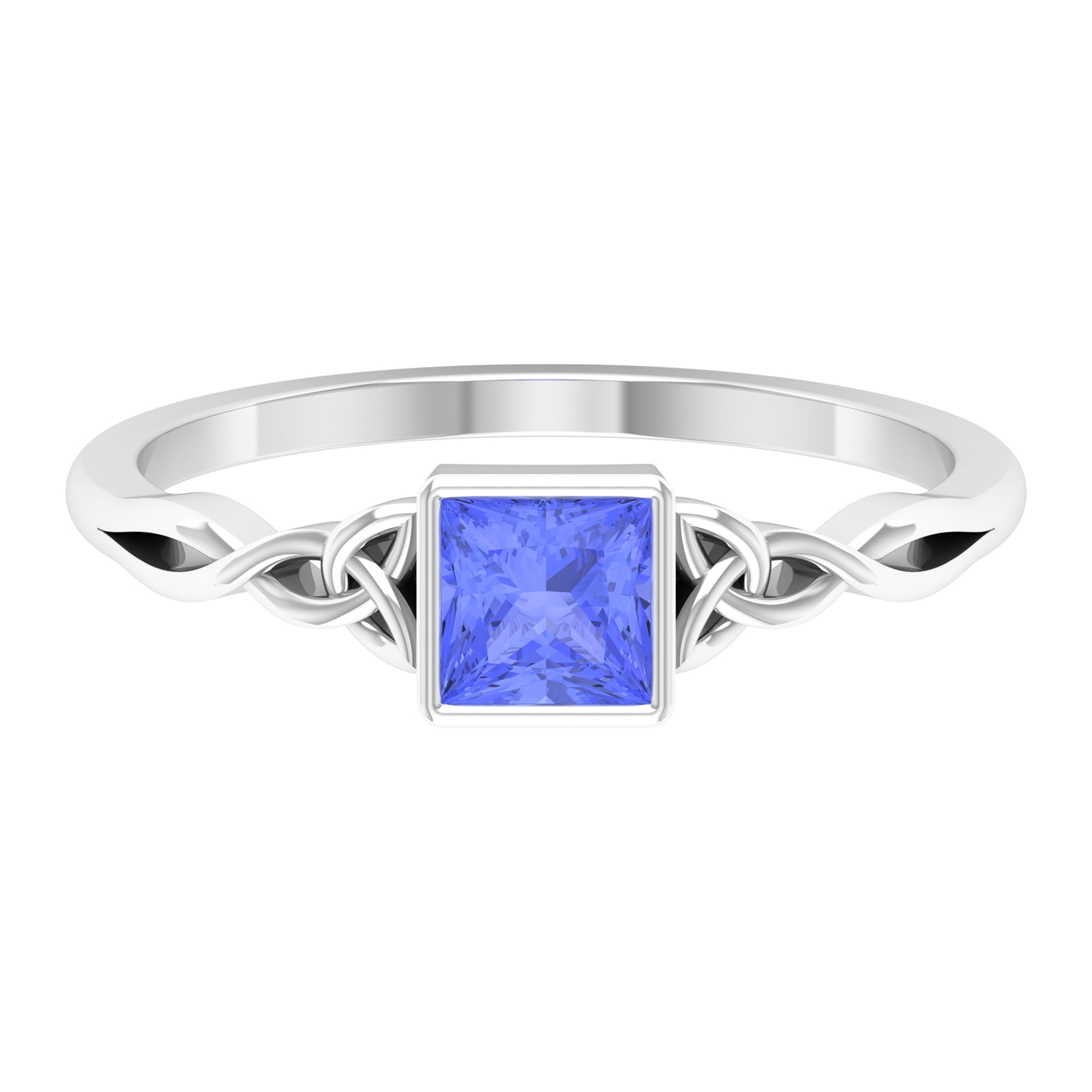 Rosec Jewels-5 MM Princess Cut Tanzanite Solitaire Celtic Ring in Bezel Setting