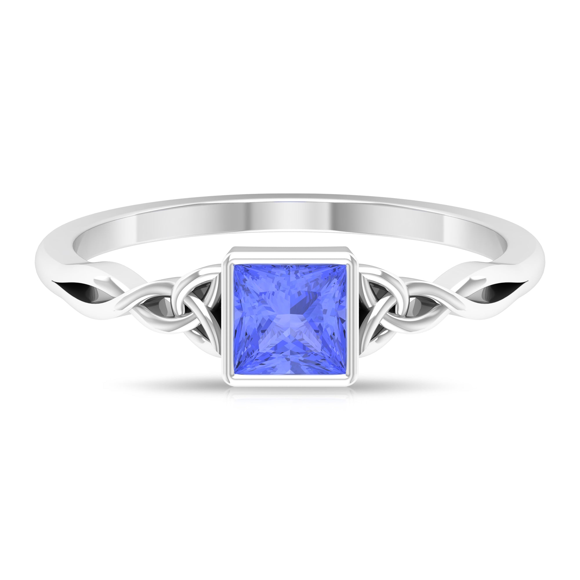 Rosec Jewels-5 MM Princess Cut Tanzanite Solitaire Celtic Ring in Bezel Setting