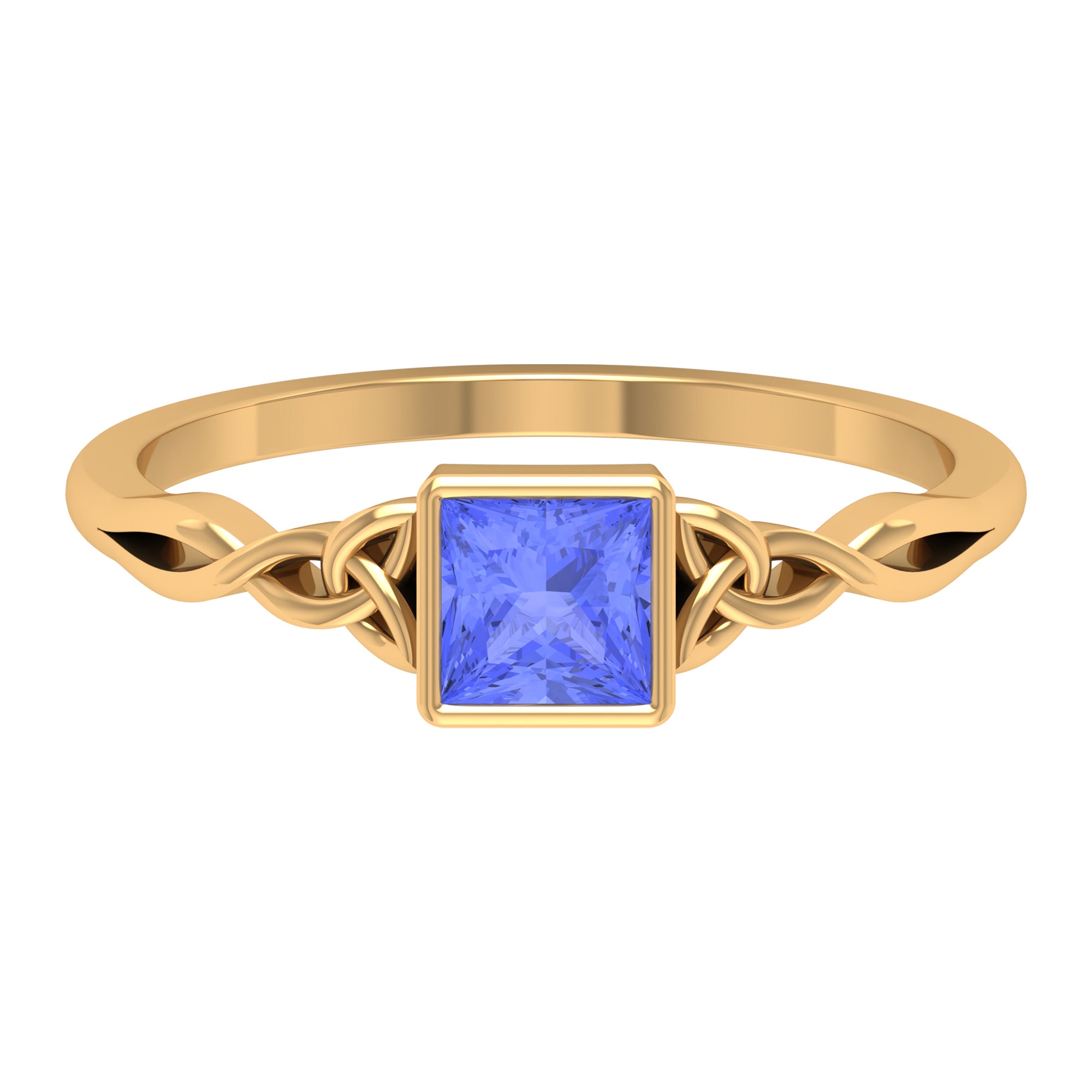 Rosec Jewels-5 MM Princess Cut Tanzanite Solitaire Celtic Ring in Bezel Setting