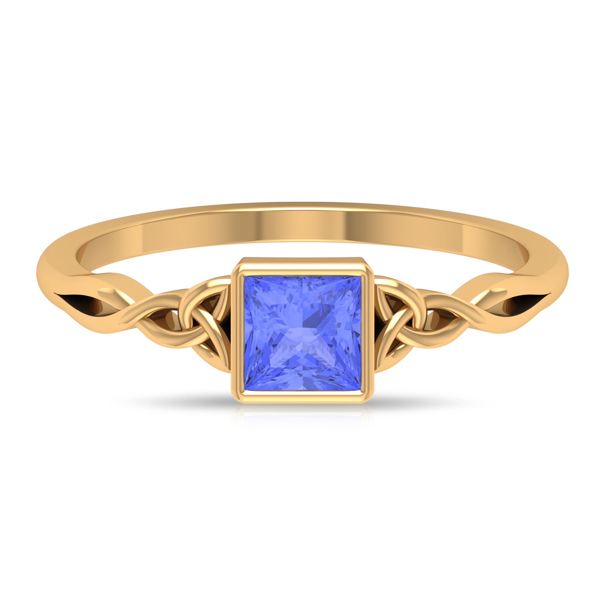 Rosec Jewels-5 MM Princess Cut Tanzanite Solitaire Celtic Ring in Bezel Setting