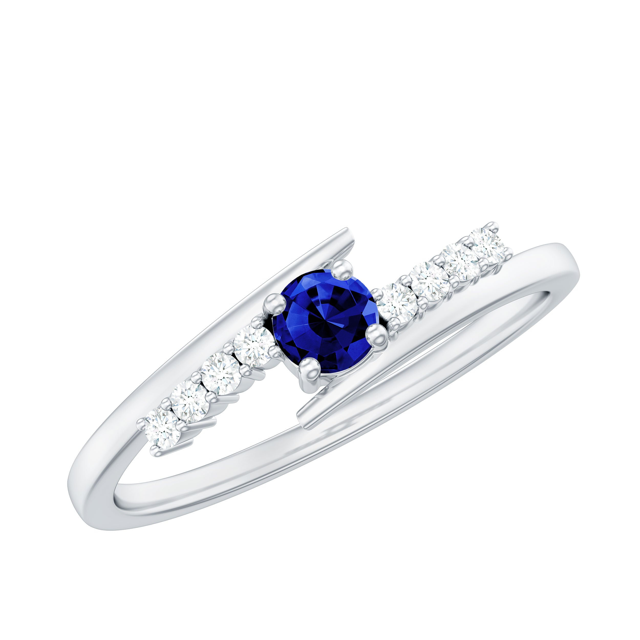 Rosec Jewels-Minimal Created Blue Sapphire and Diamond Bypass Promise Ring