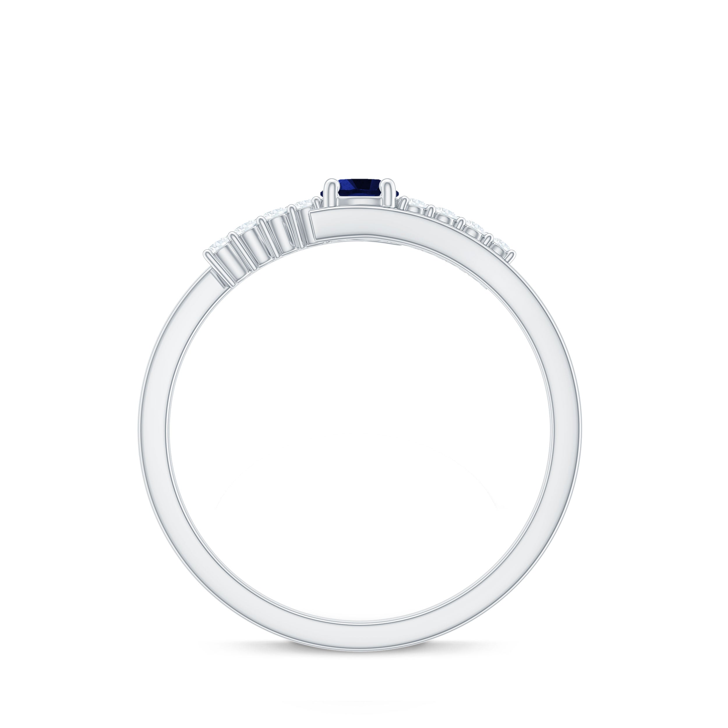 Rosec Jewels-Minimal Created Blue Sapphire and Diamond Bypass Promise Ring