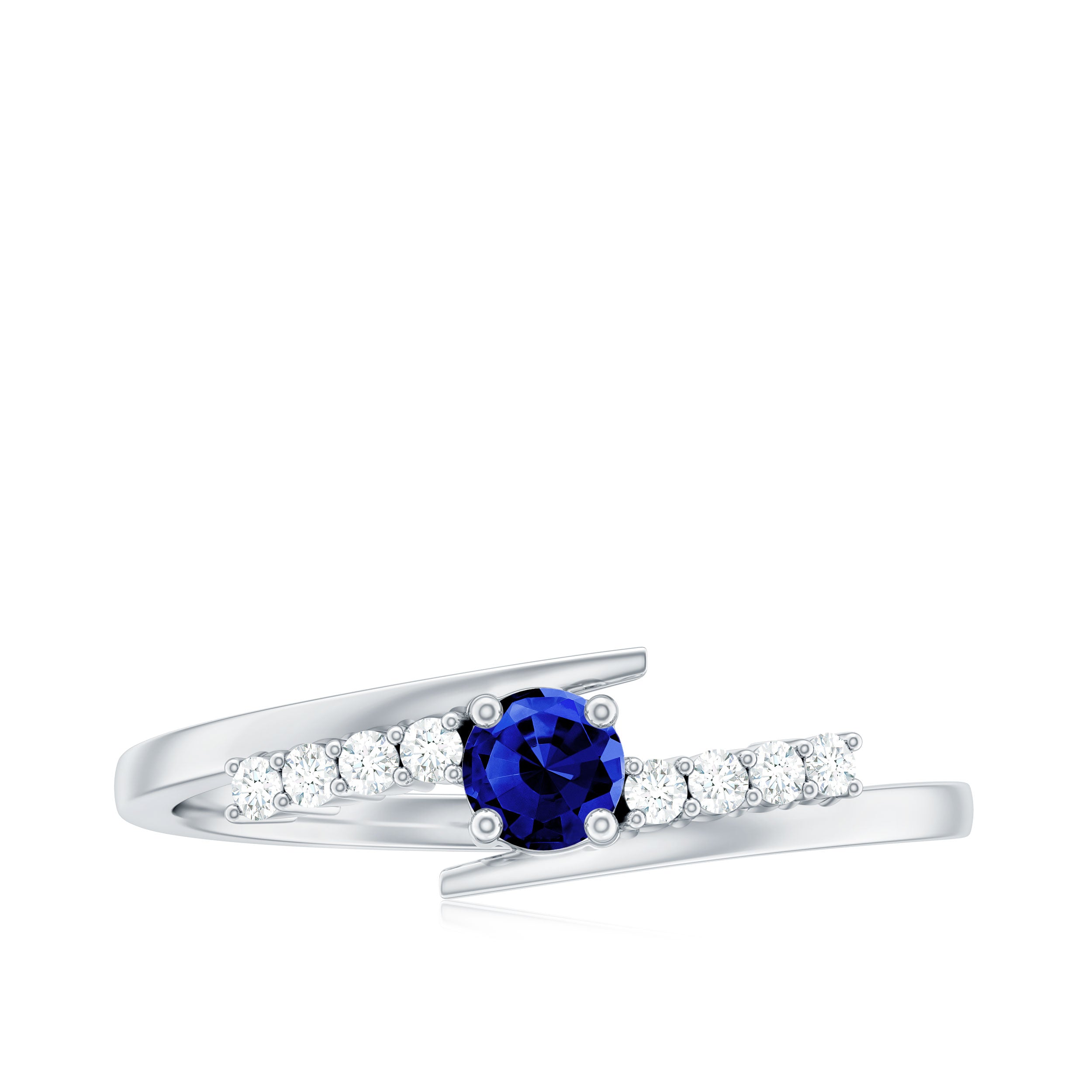 Rosec Jewels-Minimal Created Blue Sapphire and Diamond Bypass Promise Ring