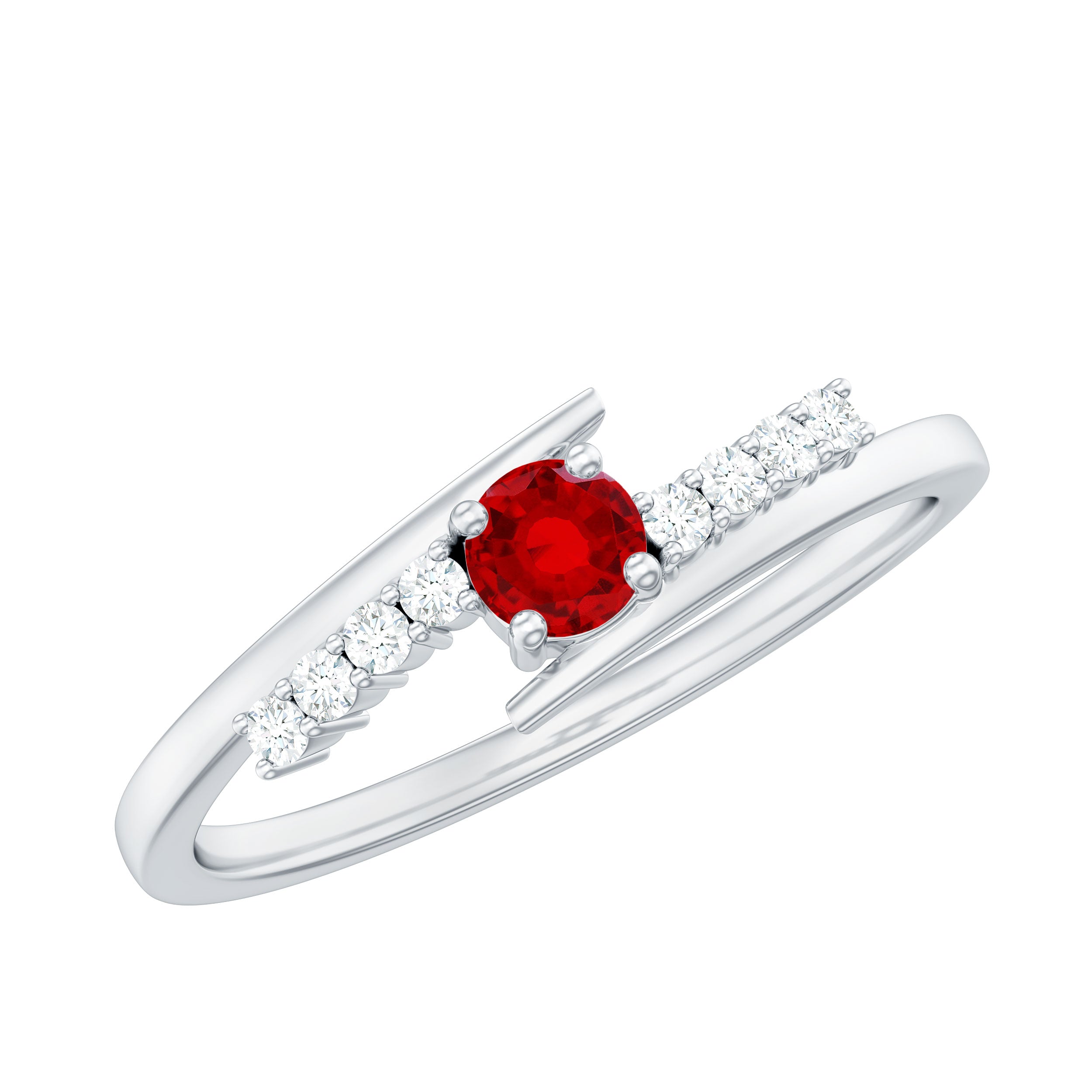 Rosec Jewels-Minimal Lab Grown Ruby and Diamond Bypass Promise Ring