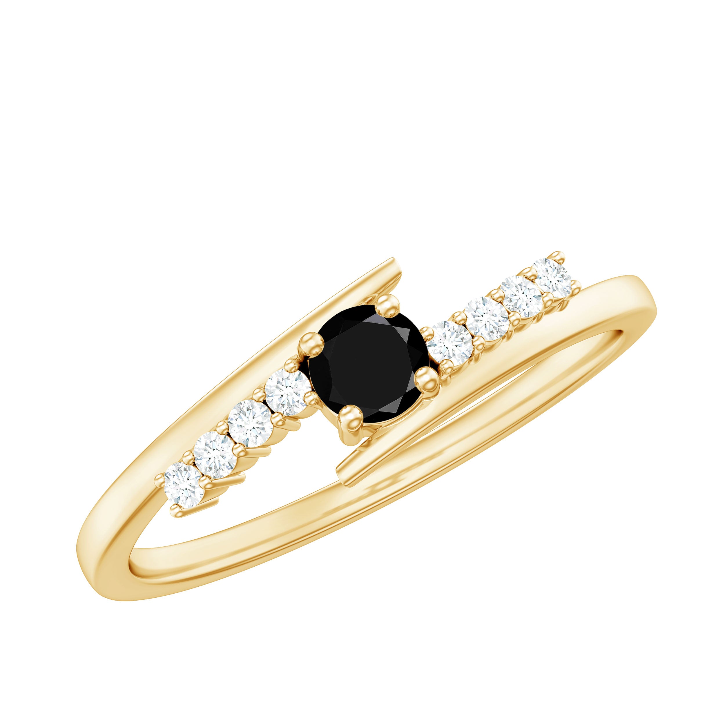 Rosec Jewels-Minimal Black Onyx and Diamond Bypass Promise Ring