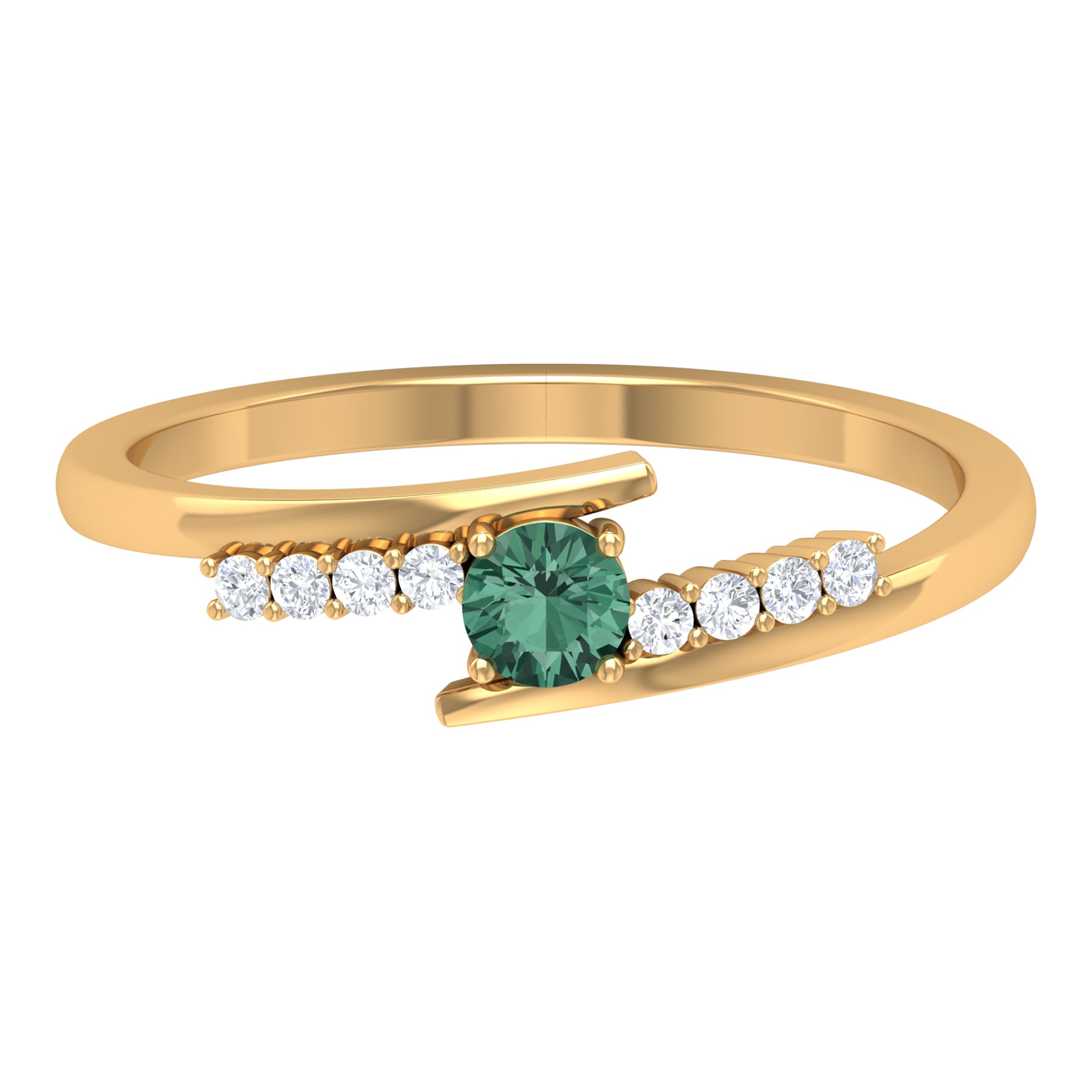 Rosec Jewels-Minimal Green Sapphire and Diamond Bypass Promise Ring