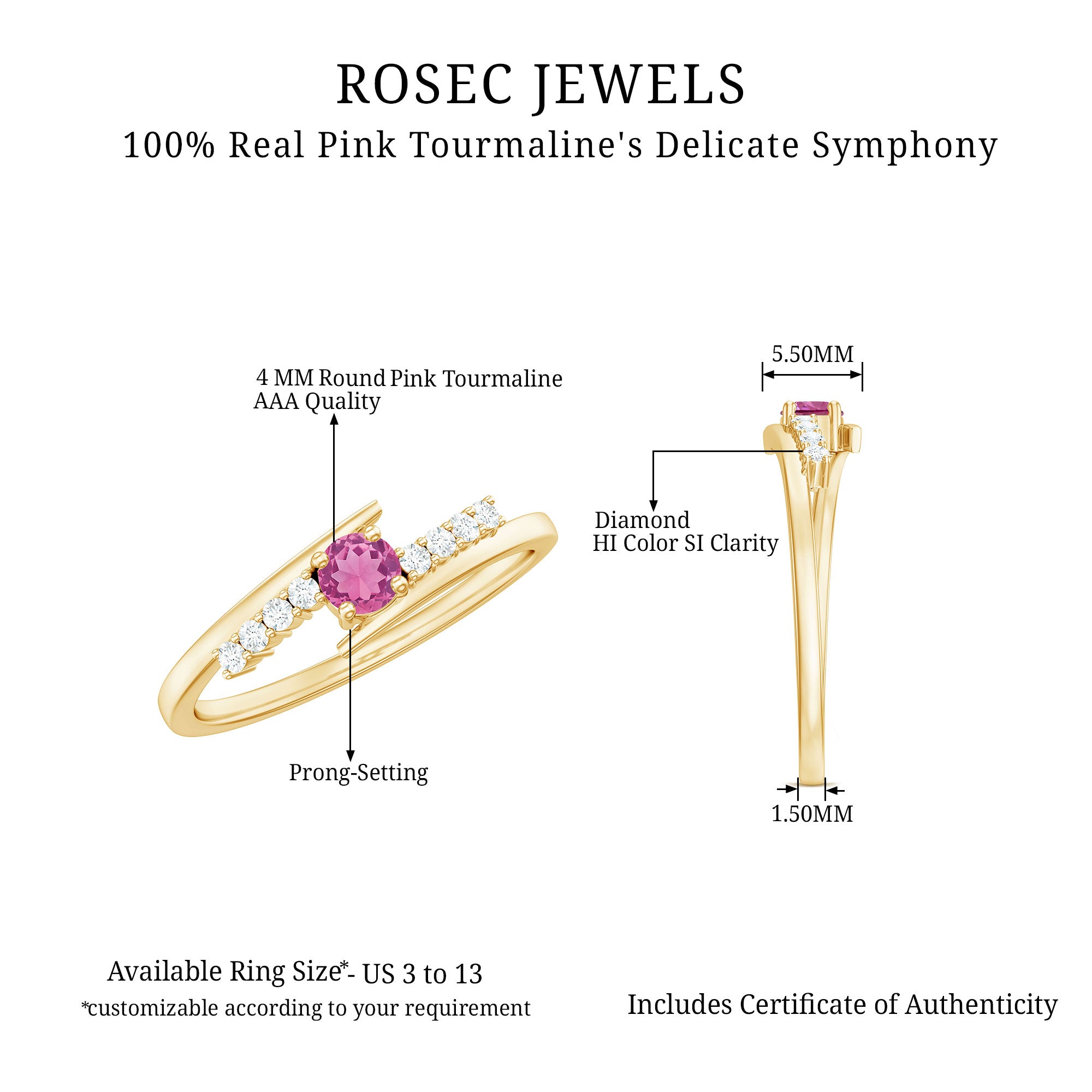 Rosec Jewels-Minimal Pink Tourmaline and Diamond Bypass Promise Ring