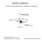 Rosec Jewels-0.25 CT Amethyst Minimal Ring Diamond Bypass Shank