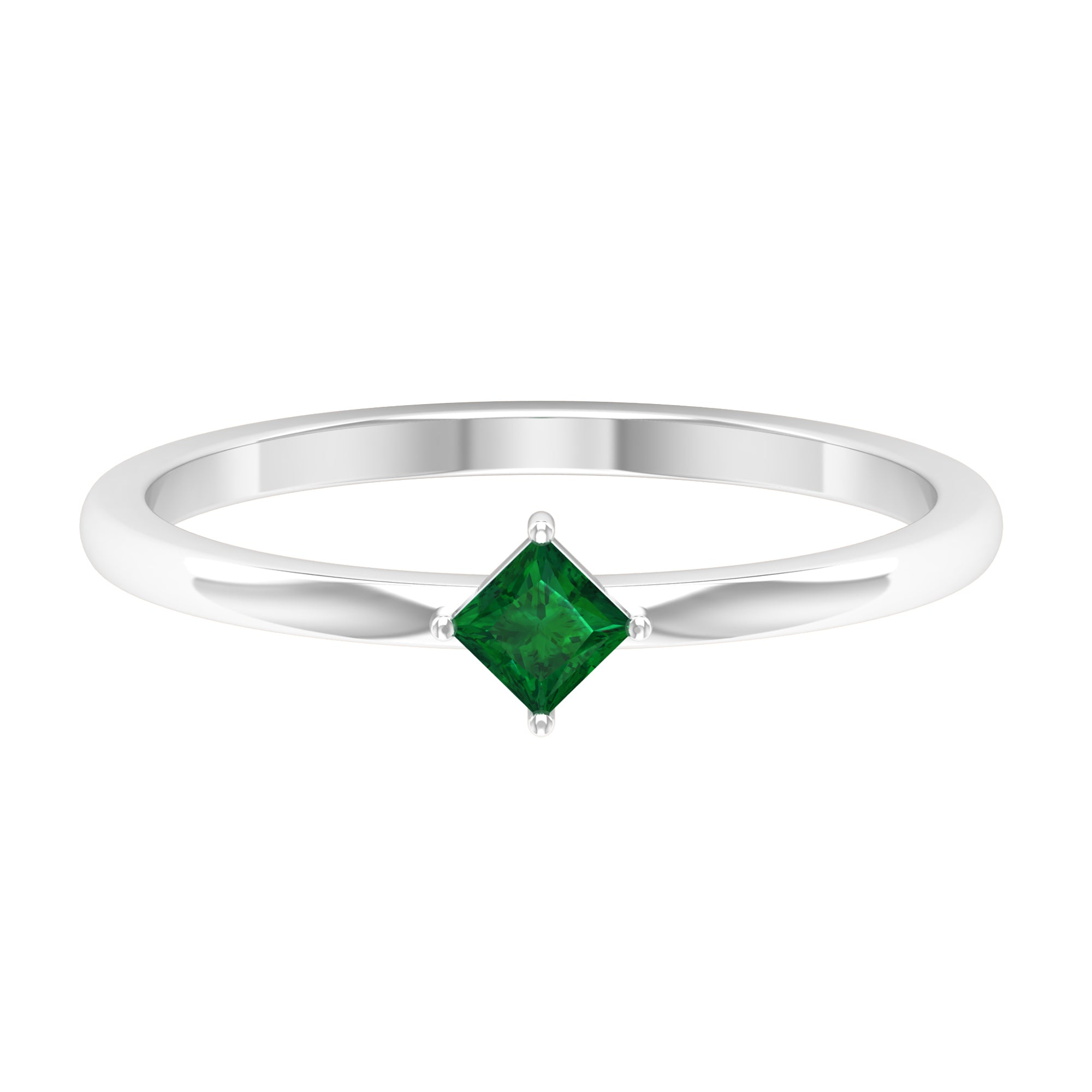 Rosec Jewels-Princess Cut Solitaire Emerald Ring in 4 Prong Diagonal Setting