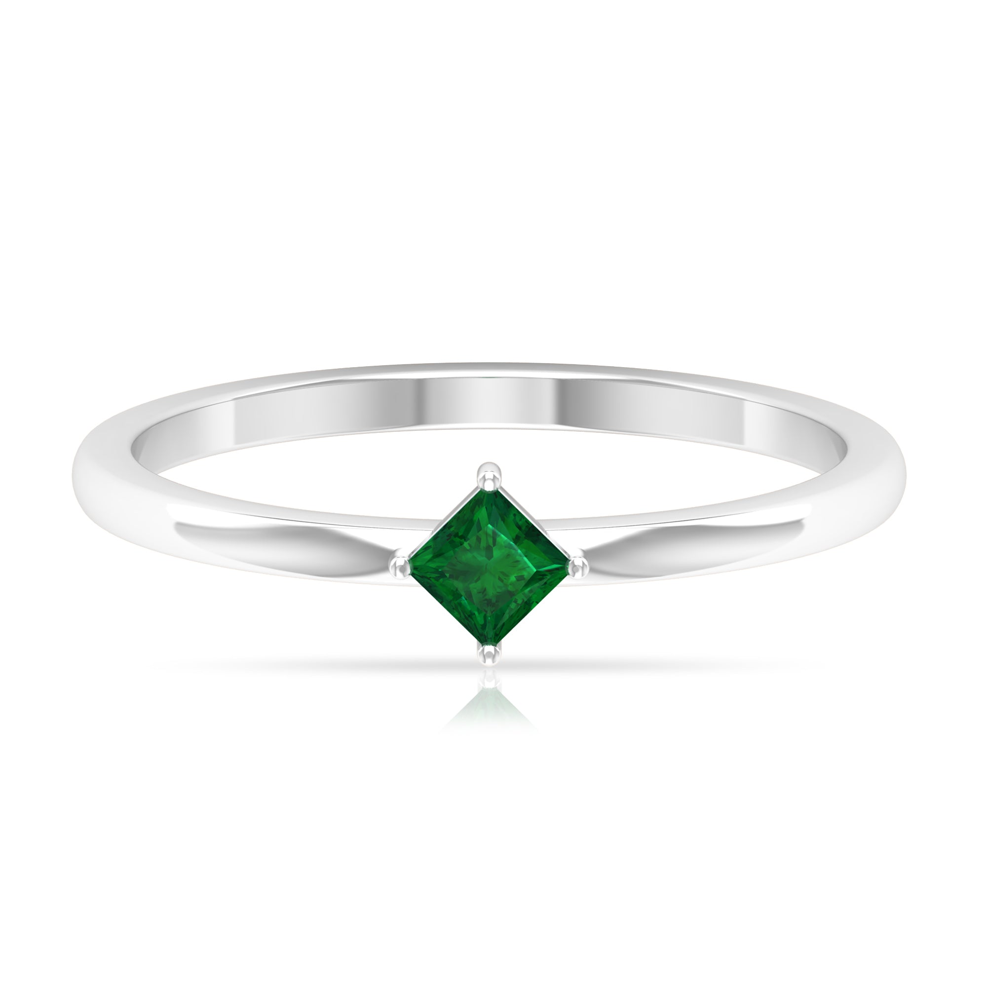 Rosec Jewels-Princess Cut Solitaire Emerald Ring in 4 Prong Diagonal Setting